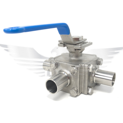 3Inch OD 3 WAY T PORT SANITARY BALL VALVE 316 - DIRECT MOUNT